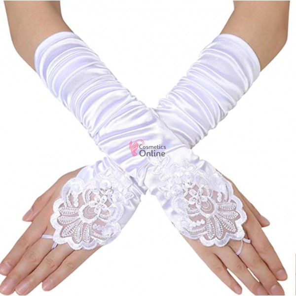 Manusi elegante din satin cu dantela MNS001 Crem